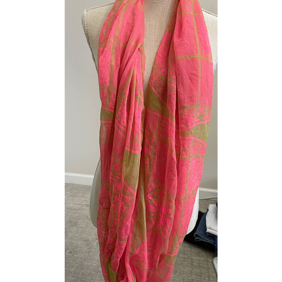 Do everything in Love Tan Neon Pink light weight Infinity Scarf - Picture 3 of 11